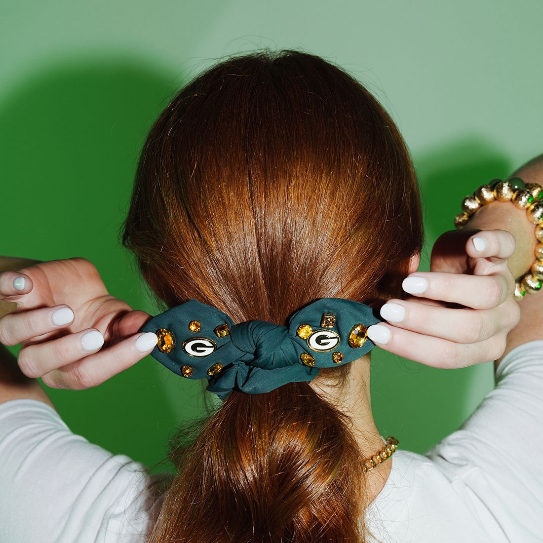 Packers Brianna Cannon Green Logo Bow Scrunchie