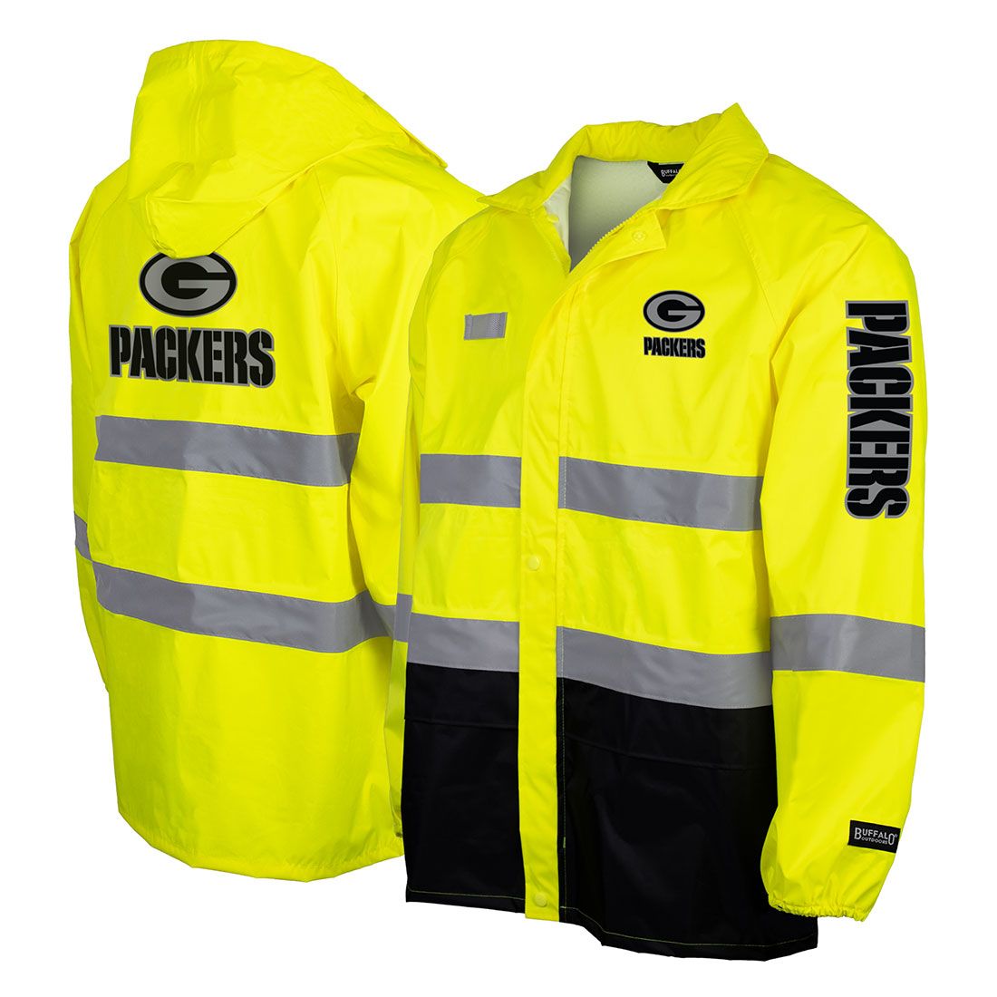 Packers Hi-Vis Safety Hooded Rain Jacket