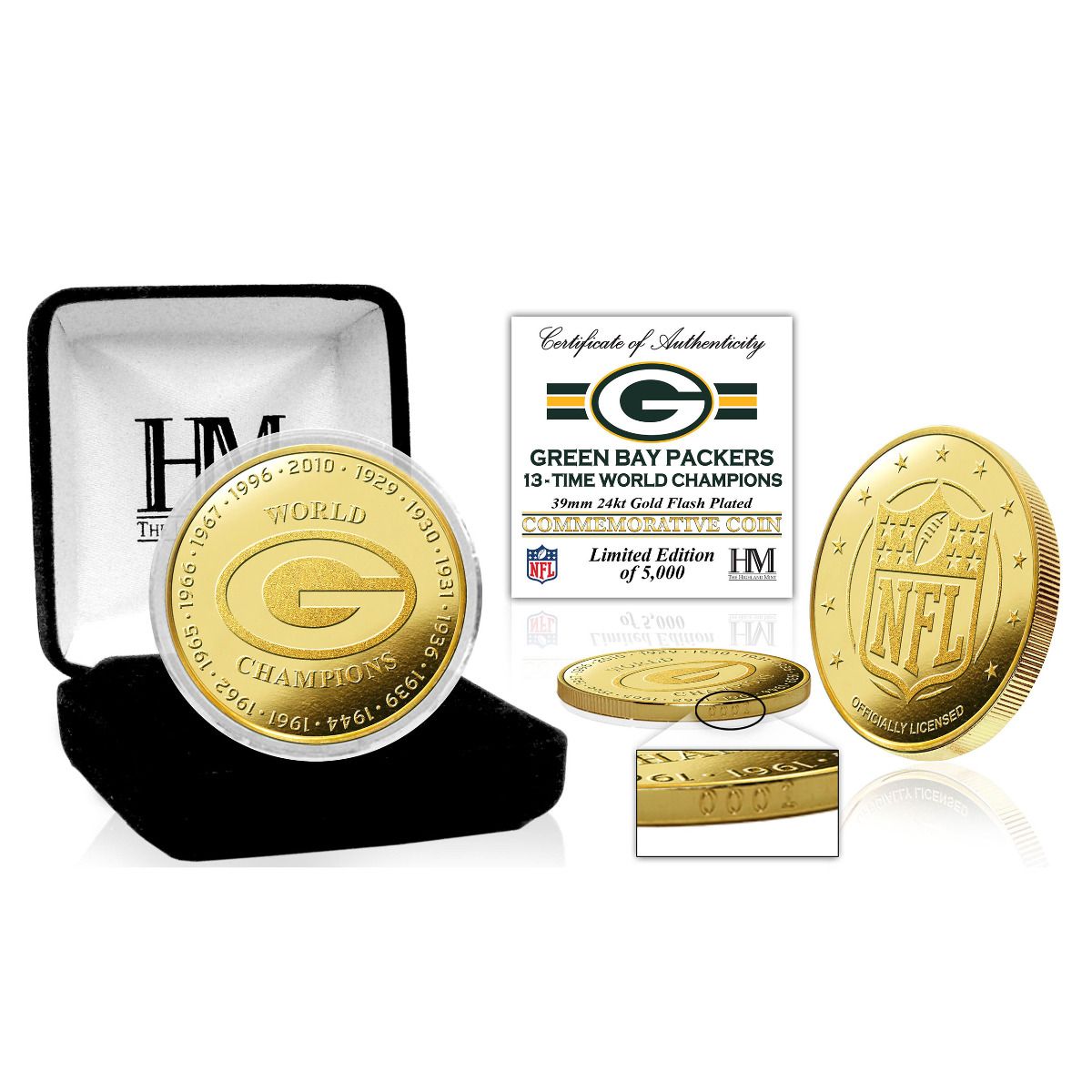 Packers 13-Time Champions Gold Mint Flip Coin