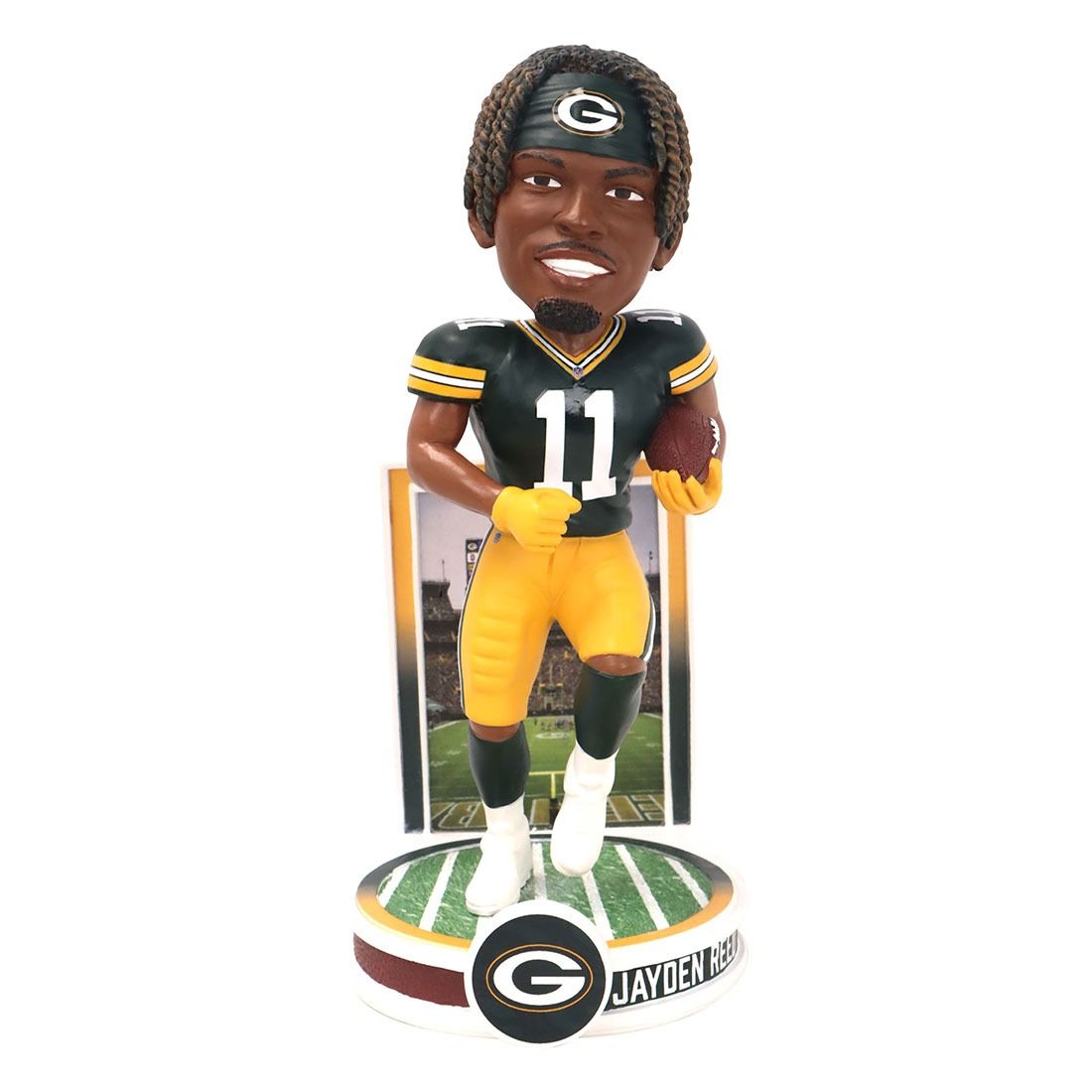 Packers FOCO #11 Jayden Reed Banner Bobblehead 4 Packers FOCO #11 Jayden Reed Banner Bobblehead