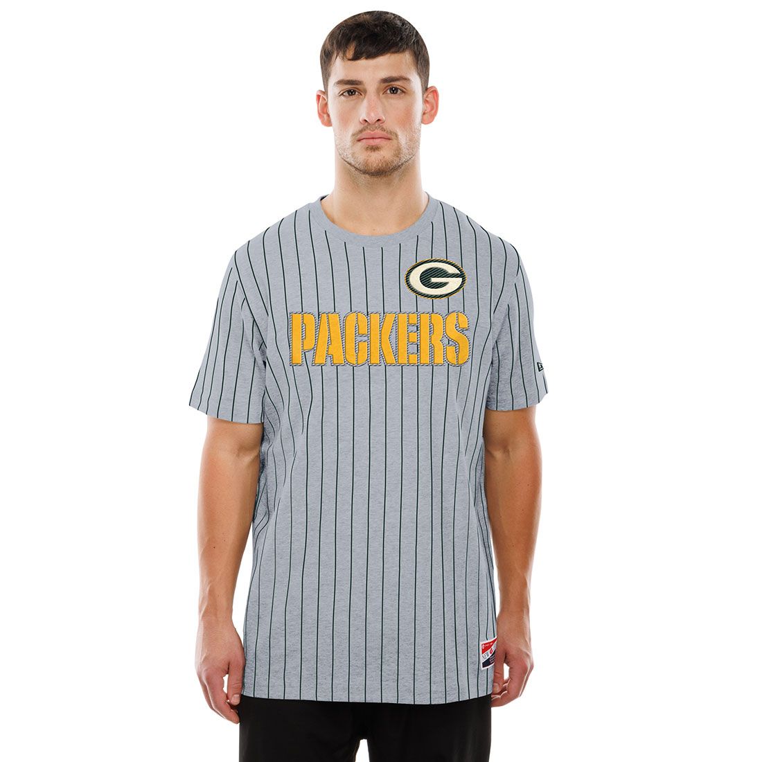 Packers New Era Logo Lockup Pinstripe T-Shirt