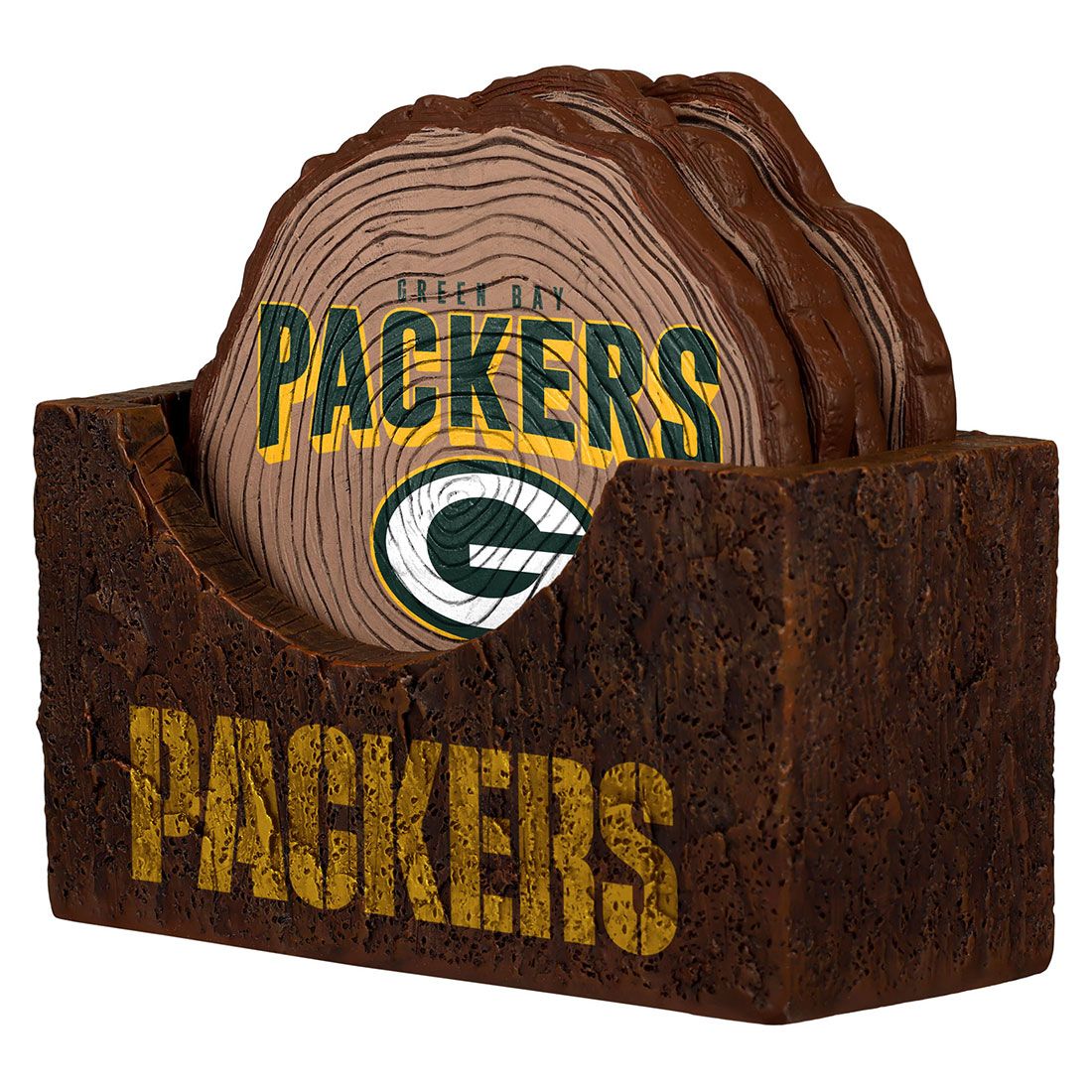 Packers FOCO 4-Pack Log Coaster Set 9 Packers FOCO 4-Pack Log Coaster Set