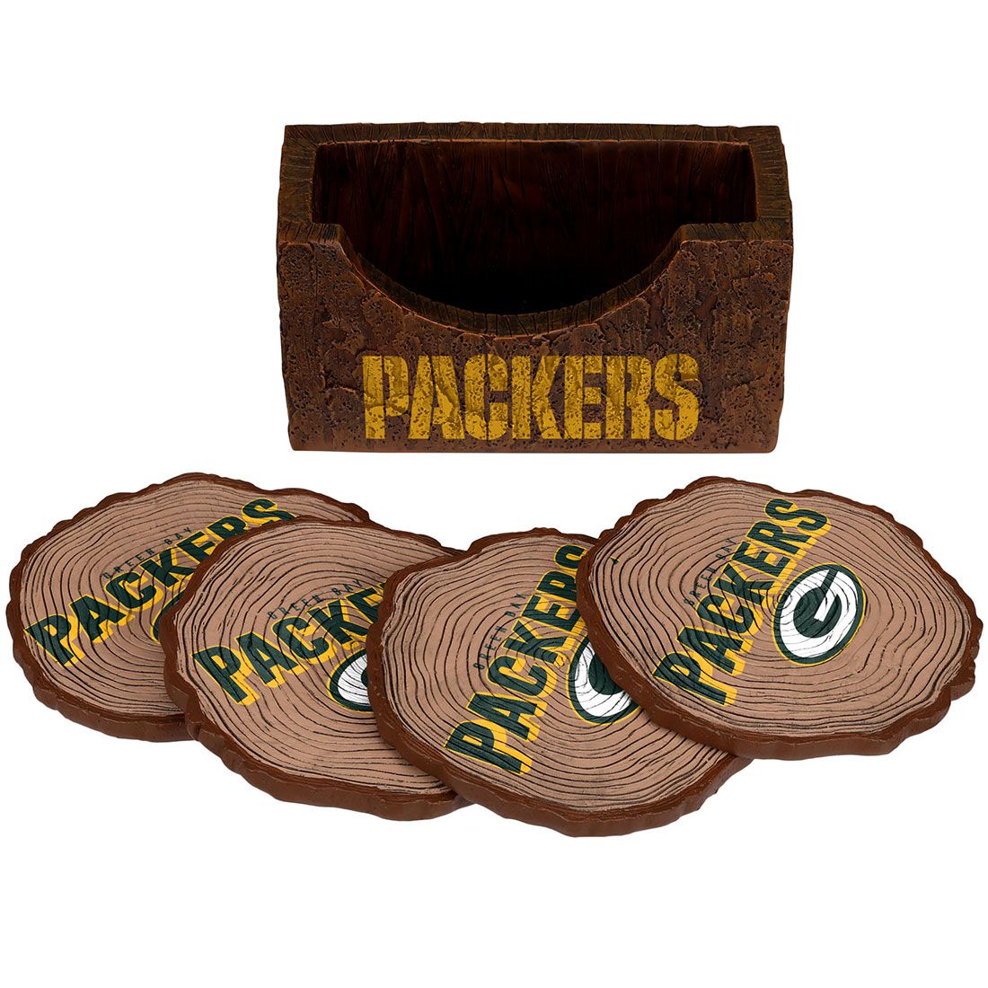Packers FOCO 4-Pack Log Coaster Set 2 Packers FOCO 4-Pack Log Coaster Set