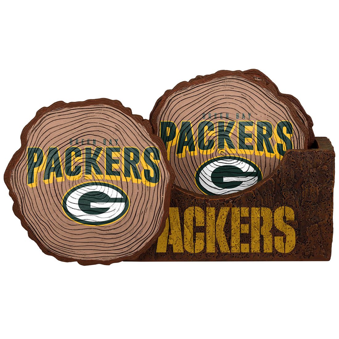 Packers FOCO 4-Pack Log Coaster Set 3 Packers FOCO 4-Pack Log Coaster Set