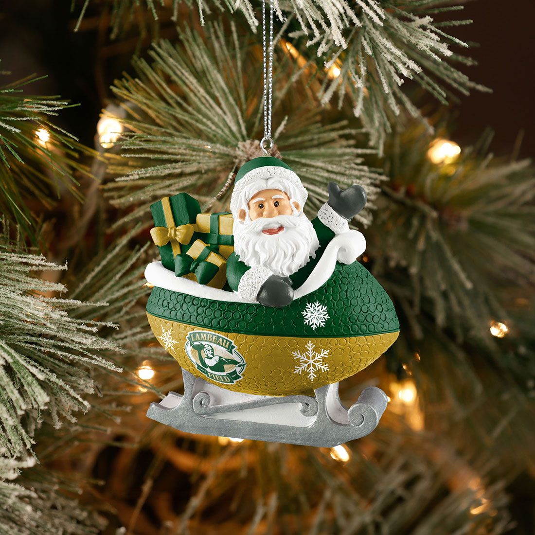 Lambeau Field FOCO Santa Football Sleigh Ornament