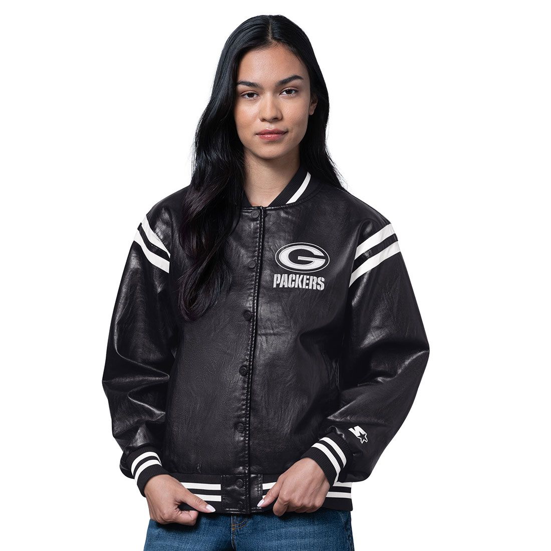 Packers Starter Womens High Heat Varsity Jacket 4 Packers Starter Womens High Heat Varsity Jacket
