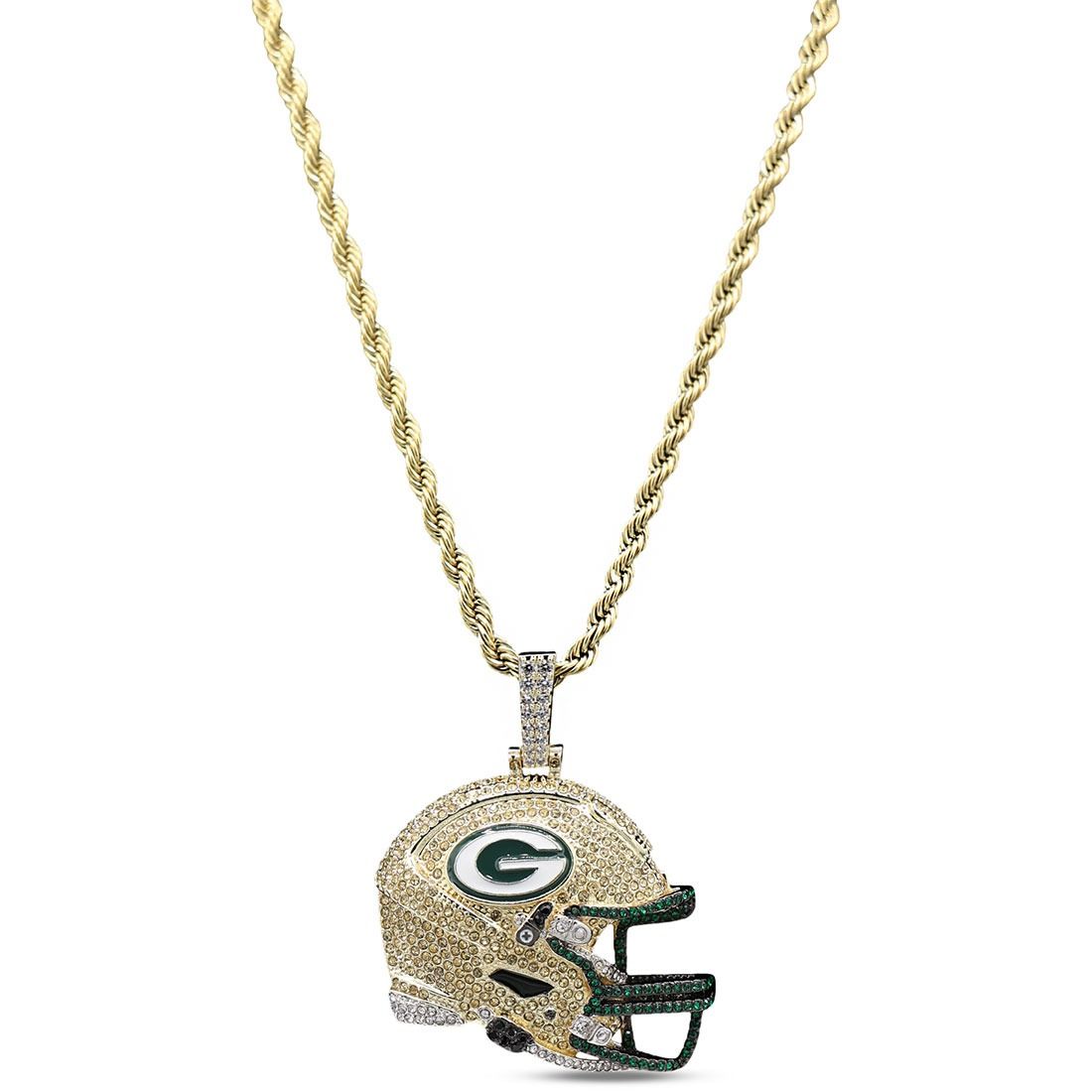 Packers Gold Rope Helmet Pendant Necklace 4 Packers Gold Rope Helmet Pendant Necklace