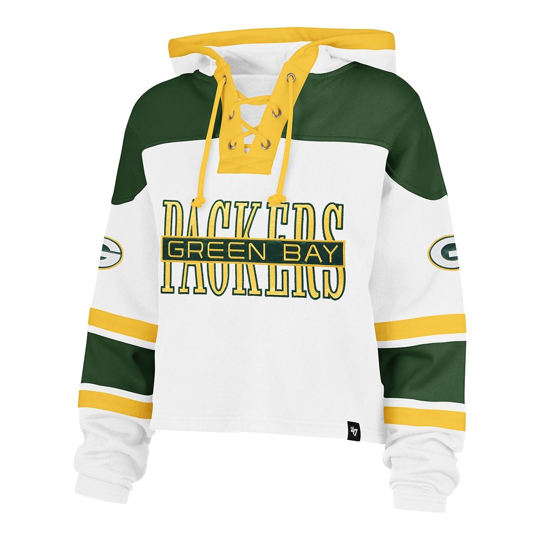 Packers '47 Womens Cut Thru Cropped Lacer Hoodie 6 Packers '47 Womens Cut Thru Cropped Lacer Hoodie