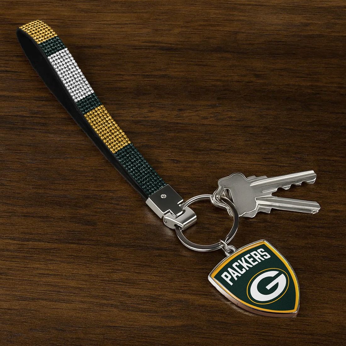 Packers Crystal Charm Wristlet Keychain