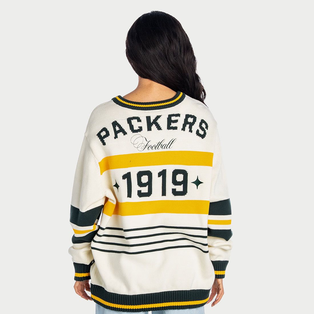 Packers Wild Collective Unisex Jacquard Stripe Crew Sweater