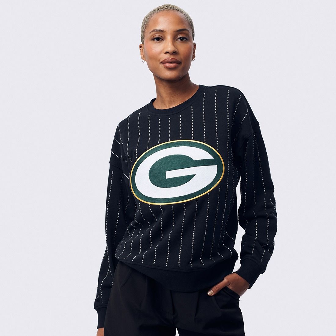 Packers Terez Womens Gemstone Pin Stripe Crew