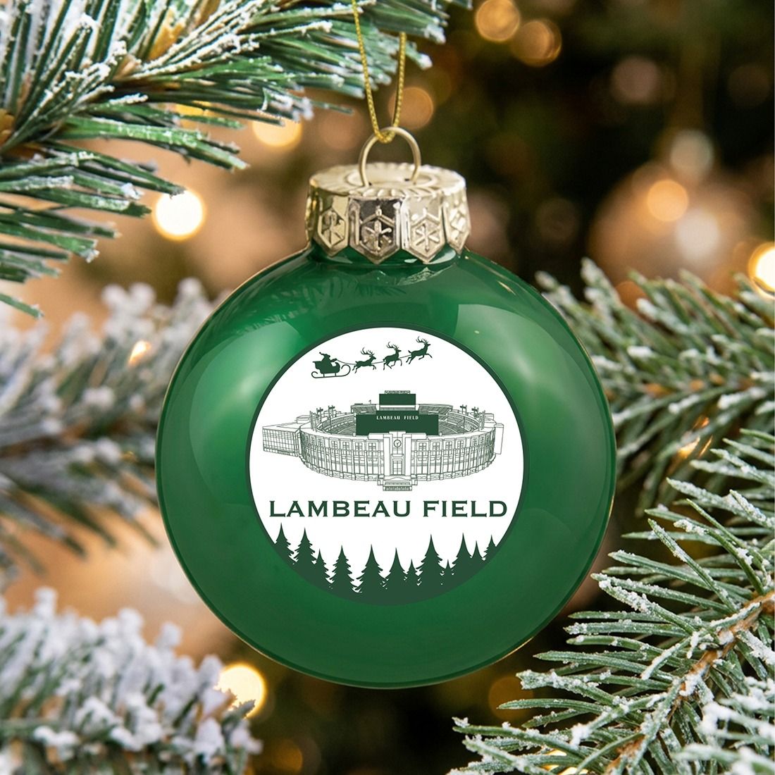 Lambeau Field Sleigh Line Art Façade Shatterproof Ball Ornament