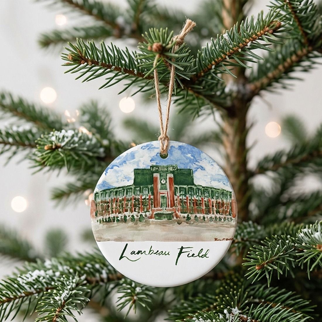 Lambeau Field Facade Art Watercolor Ornament