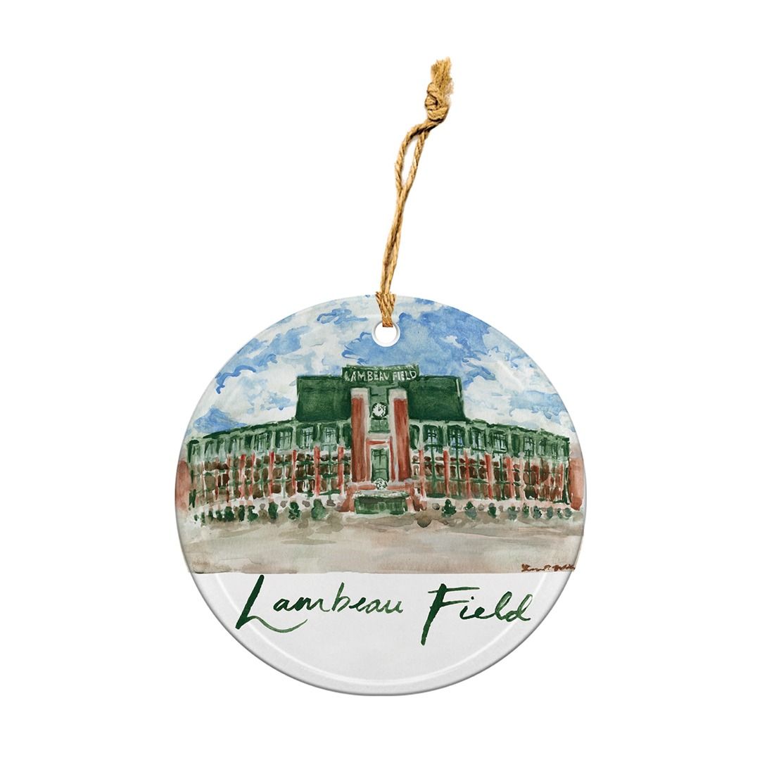 Lambeau Field Facade Art Watercolor Ornament